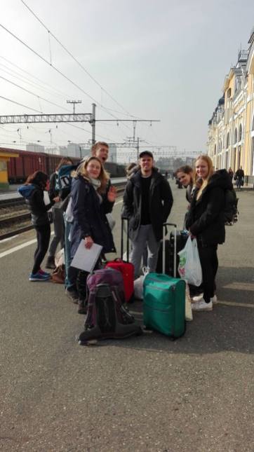 Waiting for the train to take us to Baikal: Iona, Arthur, Will, Anna & Clemmie
